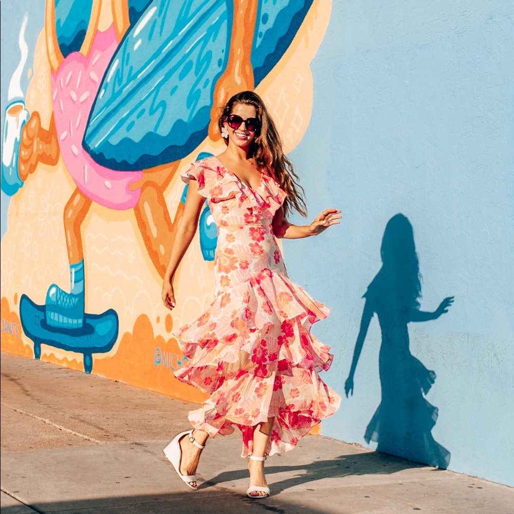 Lulus Floral Tiered Midi Dress